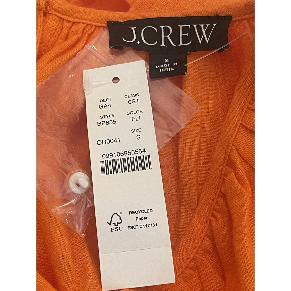 J. Crew NWT Palermo Smocked Waist Linen Orange Mini Dress Womens S Minimalist - Picture 8 of 9